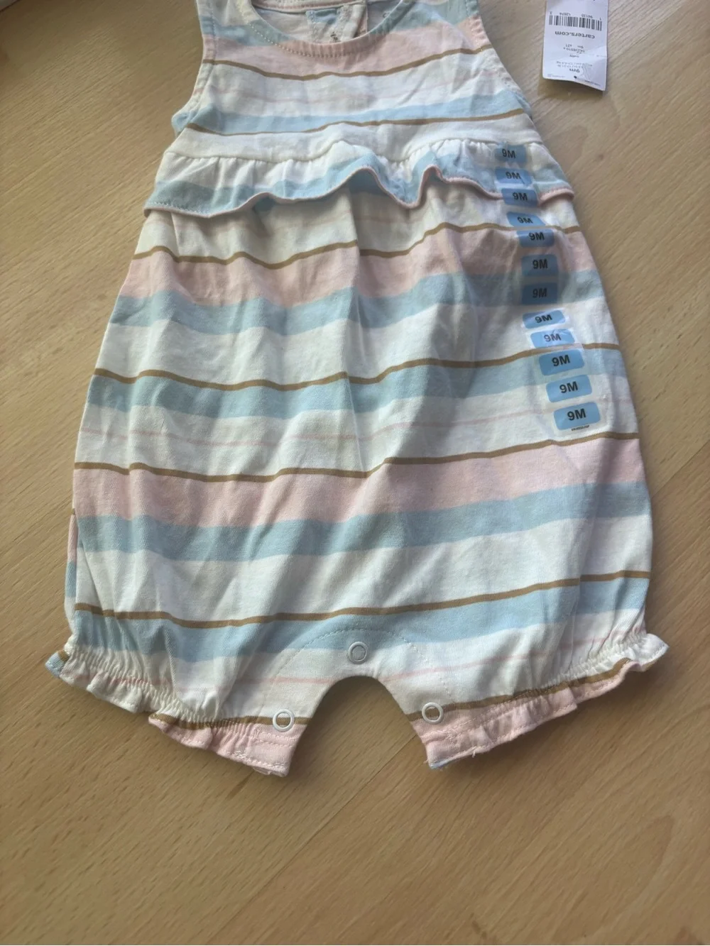 Carters baby girl 9M play suit romper one piece ruffle stripe pastel beach pool
